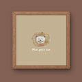 Illustration minimaliste tête de lionceau avec crinière et texte Mon petit lion pour décoration chambre bébé thème savane.