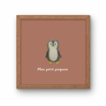 Illustration minimaliste bébé pingouin debout avec texte Mon petit pingouin pour décoration chambre enfant thème banquise.