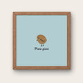 Illustration minimaliste petit oiseau marron rond sur fond bleu avec texte Piou-piou pour décoration chambre bébé.